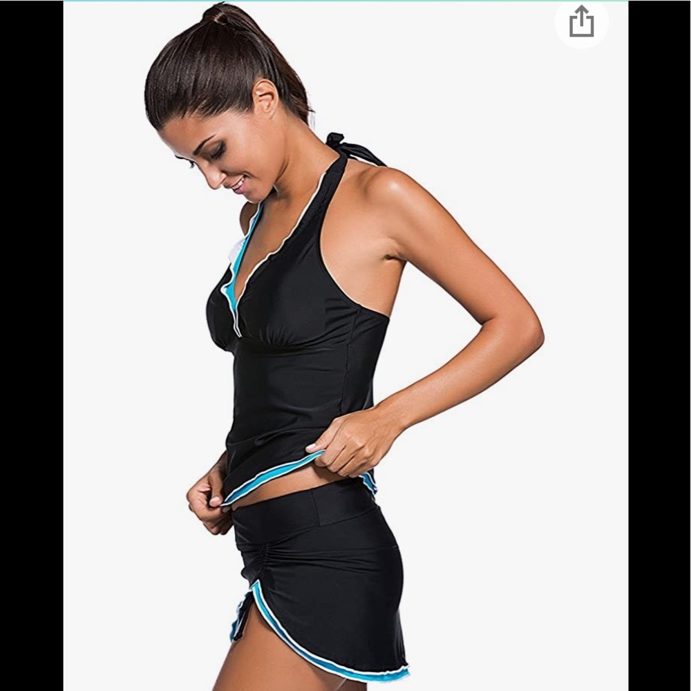 REKITA Bikini Swimsuit Halter Tankini Top and Skort Bottom Set Large - Picture 2 of 12